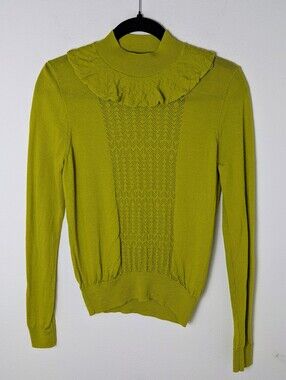 J.Crew Collared Lightweight Merino Wool Sweater Citrine Yellow Green Size S EUC